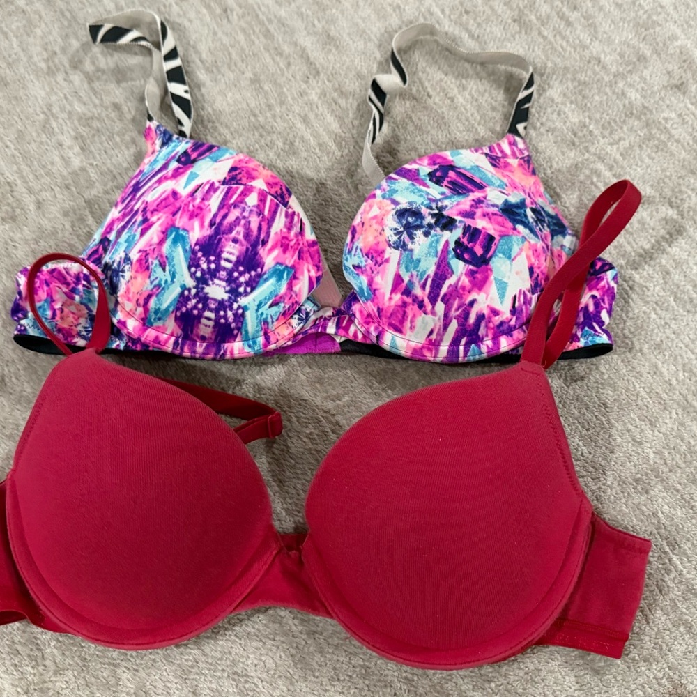 Victoria's Secret Pink and Red Bikini Set with Adjustable Straps